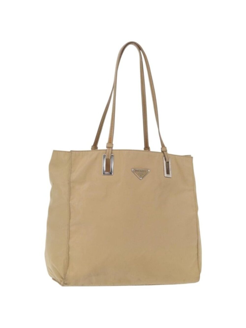 PRADA Tote Bag Nylon Leather Beige Silver